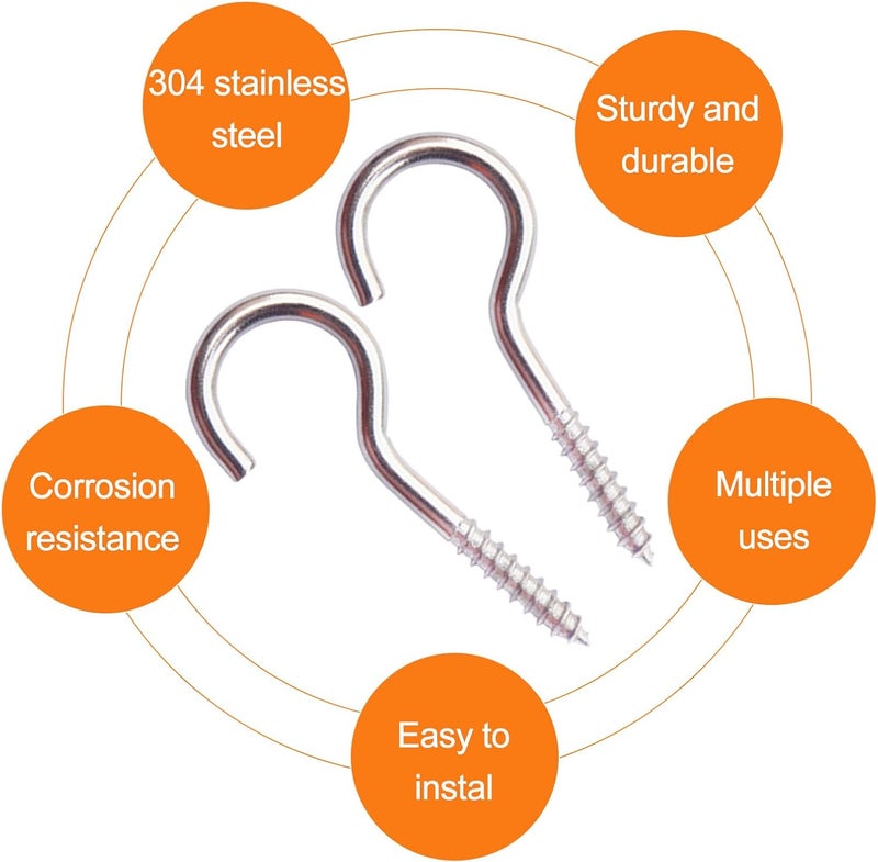 Wexecon 30 Pieces Stainless Steel Screw in Hooks for Hanging,Ceiling Hooks Cup Hook Screw for Hanging Christmas Lights LED Lights Outdoor Christmas Thanksgiving Decorations Indoor(Silver,1.57") - Image 3